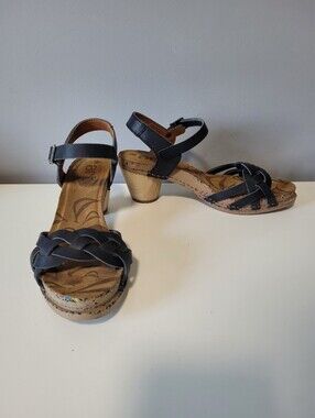 The Art Company Black Leather Braided Wood Heel Sandals, Size 40